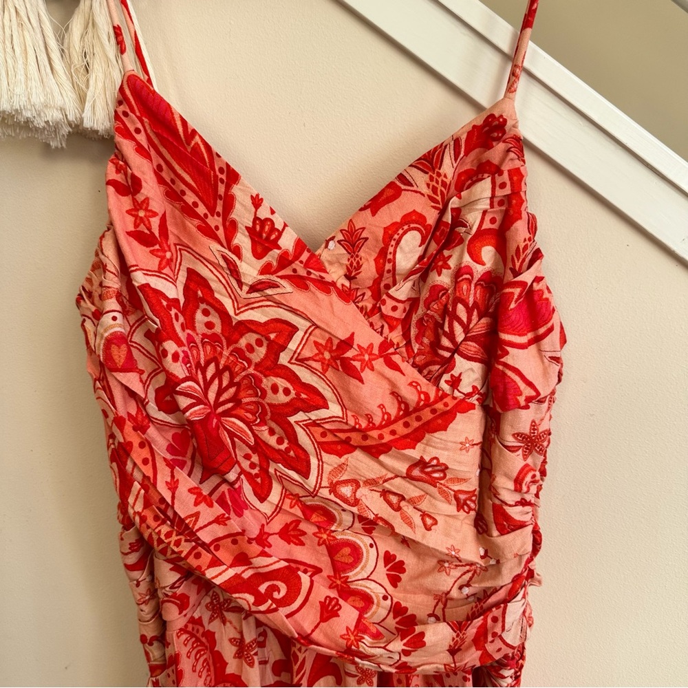 FARM RIO Jaipur Paisley Crossover Linen Blend Maxi Sundress Red Orange Sze L NWT - Picture 10 of 16